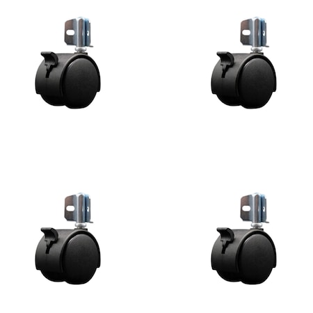Service Caster 2'' Nylon Twin Wheel Caster with Brake and Corner Mount Bracket , 4PK SCC-GR02S50-NYS-B-716-4-CB90-4